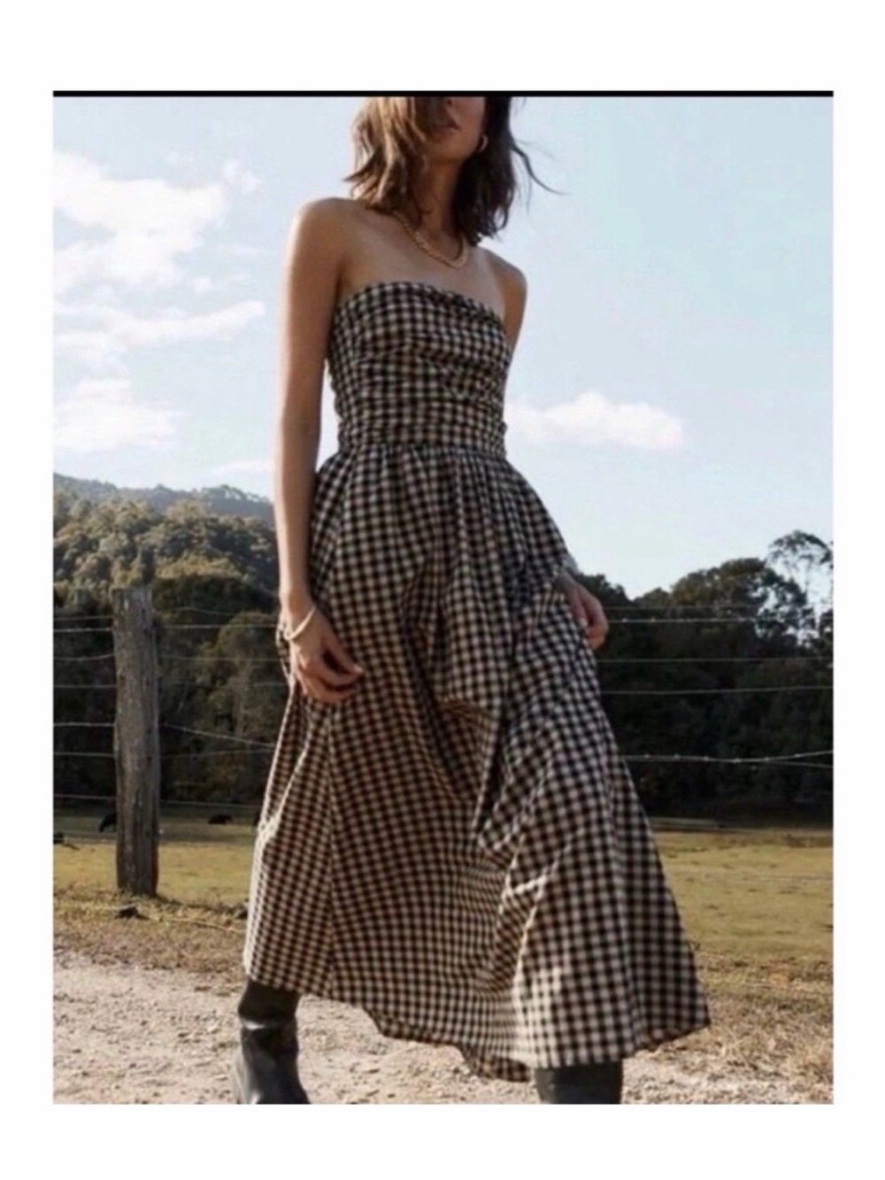 DISSH Elm Checkered Black Cream Strapless Dress in US 6 - Picture 6 of 10